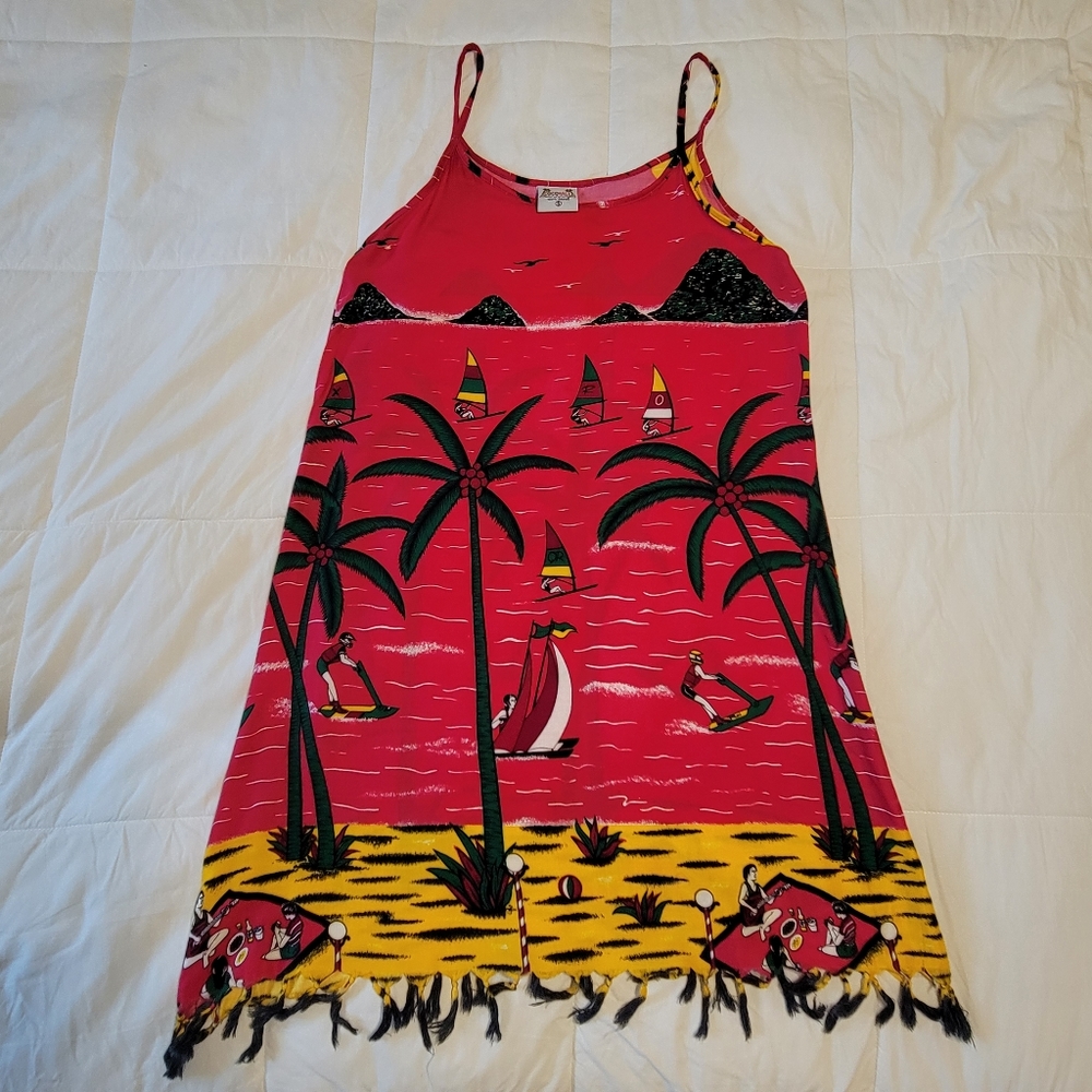 Cocowalk women's size small 100% rayon t-shirt dress with tasseled bottom